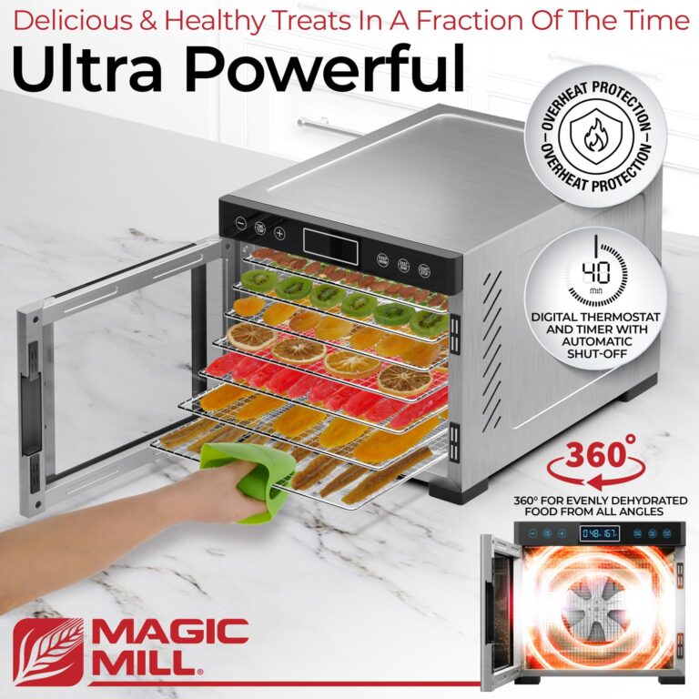 Magic Mill Pro Food Dehydrator Machine | 7 Stainless Steel Trays | Dryer for Jerky, Dog Treats, Herb, Meat, Beef, Fruit | Keep Warm Function, Digital Timer and Temperature Control, ETL Approved - Image 7