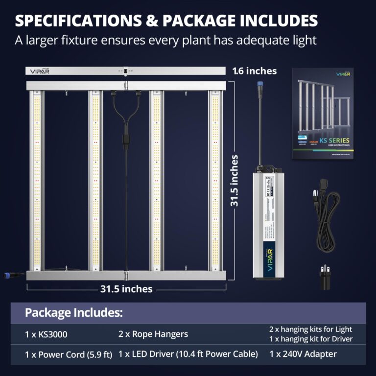 VIPARSPECTRA KS3000 LED Grow Light 320 watt with Samsung LM301H Diodes, Uniform PPFD Dimmable Daisy Chain 4 Bars Grow Lights for Indoor Plants Full Spectrum Plant Growing Lamps in 3x3 Grow Tent - Image 2