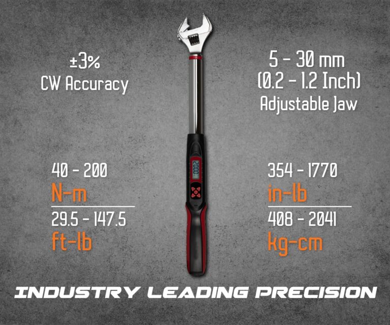 Tapha Tools Adjustable Digital Torque Wrench 7.4-147.5 ft-lbs (10-200 N-m) Torque Range, 5-30 mm Adjustable Jaw, LED and Buzzer Notification, Preset Memory, ISO 6789 Tested and Calibrated - Image 5