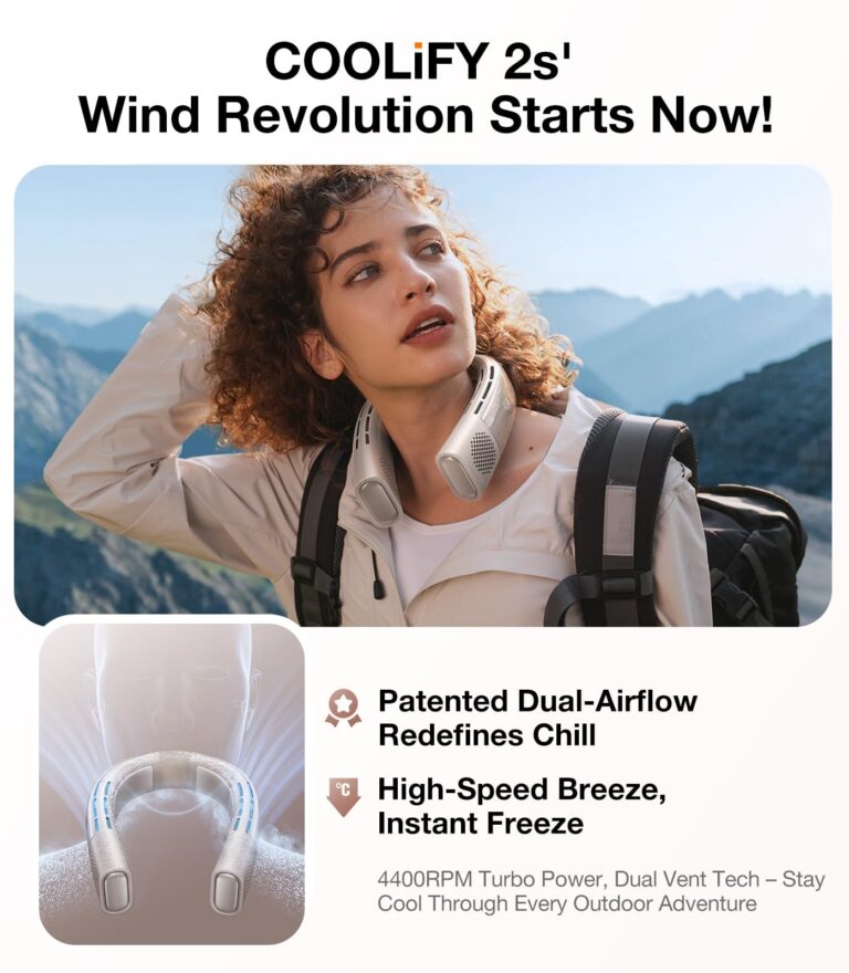 TORRAS COOLiFY 2S Neck Fan [2025 Upgraded], 28H Extended Battery Life, Neck Fans that Blow Cold Air, APP Control, Portable Neck Fan, Neck Air Conditioner for Travel, Work, Hiking. Apricot - Image 3