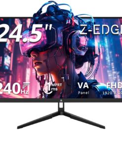 24.5" Gaming Monitor 240Hz, Z-Edge UG25F FHD 1920x1080 Computer Monitor, 1ms Frameless LED, AMD Freesync Premium Display Port x1 HDMI x2, HDR, Contrast Ratio 5000:1