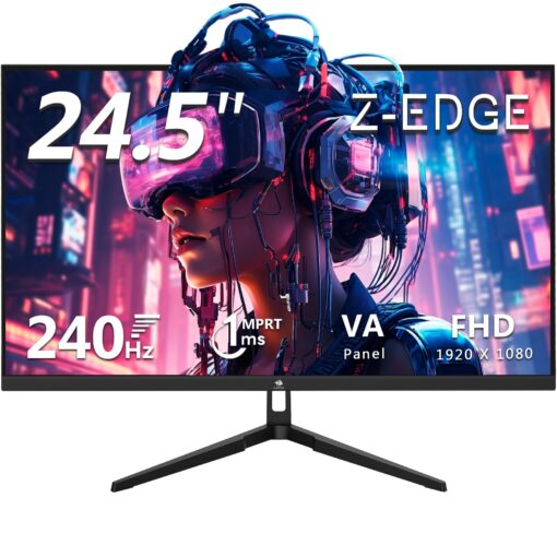 24.5" Gaming Monitor 240Hz, Z-Edge UG25F FHD 1920x1080 Computer Monitor, 1ms Frameless LED, AMD Freesync Premium Display Port x1 HDMI x2, HDR, Contrast Ratio 5000:1