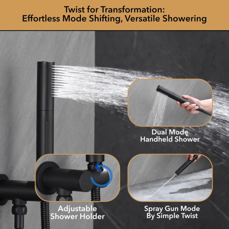 VANFOXLE Thermostatic Shower Faucet Set Matte Black Shower System,Push Button Diverter Shower Faucet with 2 in 1 Handheld, Wall Mount 12 Inch Shower Head with 6 Inch Shower Head - Image 6