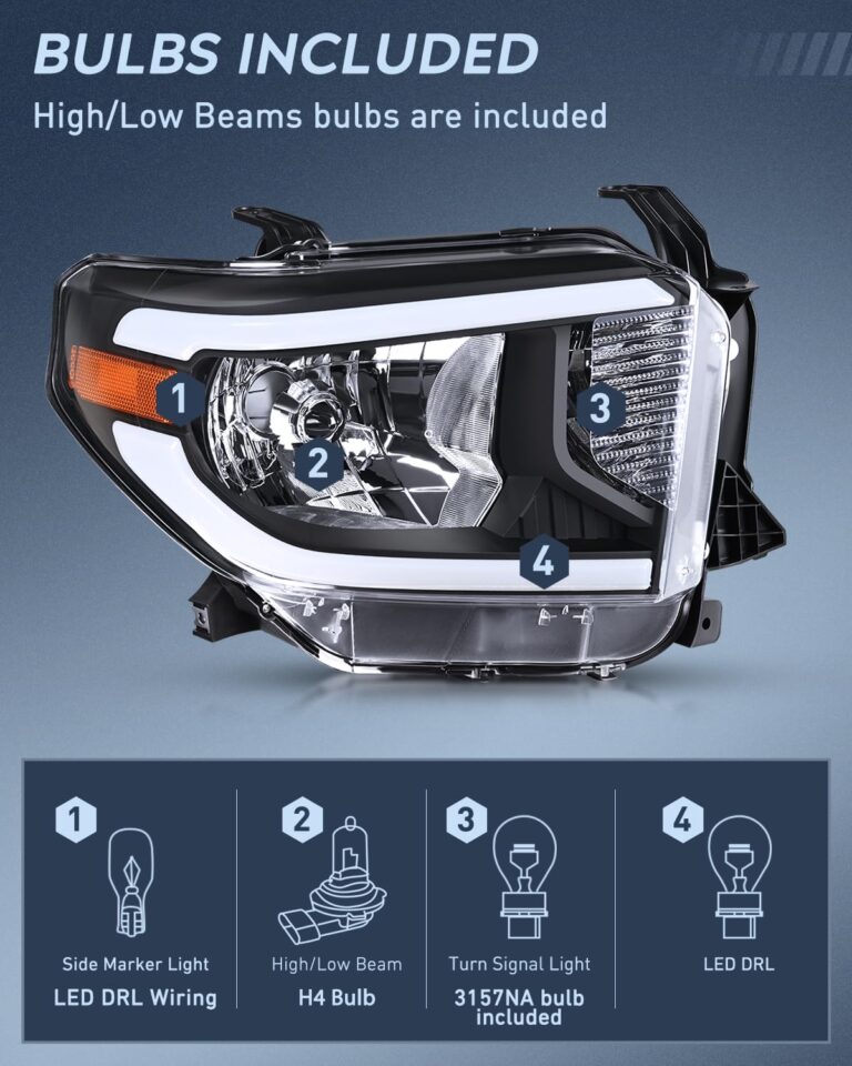Nilight LED DRL Headlight Assembly Compatible with 2014 2015 2016 2017 2018 2019 2020 2021 Toyota Tundra Clean Lens Black Housing Amber Reflector Clear Lens Headlamps Replacement - Image 9