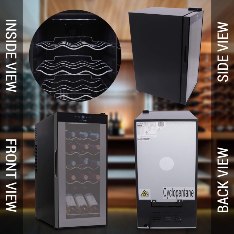 NutriChef Compressor Refrigerator White & Red Chiller Countertop Cooler-Freestanding Compact Mini Wine 15 Bottle Capacity, Digital, Glass Door, Black, Quiet Operation Fridge Touch Temperature Control - Image 2