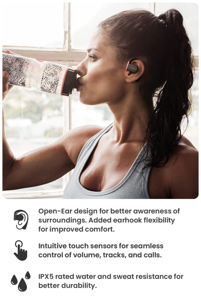 Cleer ARC II Sport Open Ear Headphones, True Wireless Ear Buds with Dual Mic, Sweat Resistant, Multi-Point Connect, 35 Hrs Playtime, Secure Fit, Bluetooth 5.3 Earbuds with Ear Hooks, Preset EQ, Black - Image 6
