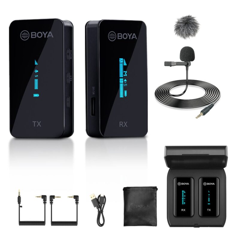 BOYA Wireless Lavalier Microphone, by-XM6 K1 2.4G Compact Professional Lapel Mic with Rechargeable Charging Case for iPhone/iPad/Android/Camera-7HR Battery, 328' Range,LED Display