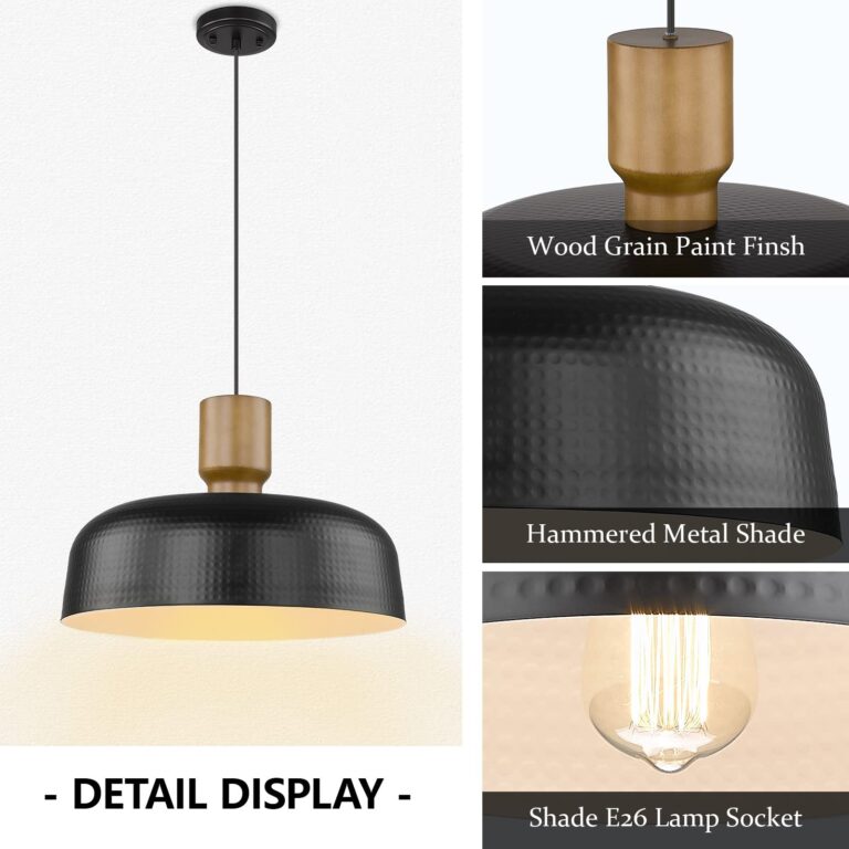 Darkaway Large Industrial Pendant Light Fixtures with Hammered Metal Shade, 2Pack Black 18.1inch Oversized Pendant Lighting for Kitchen Island Hanging Lamp Adjustable Height - Image 9