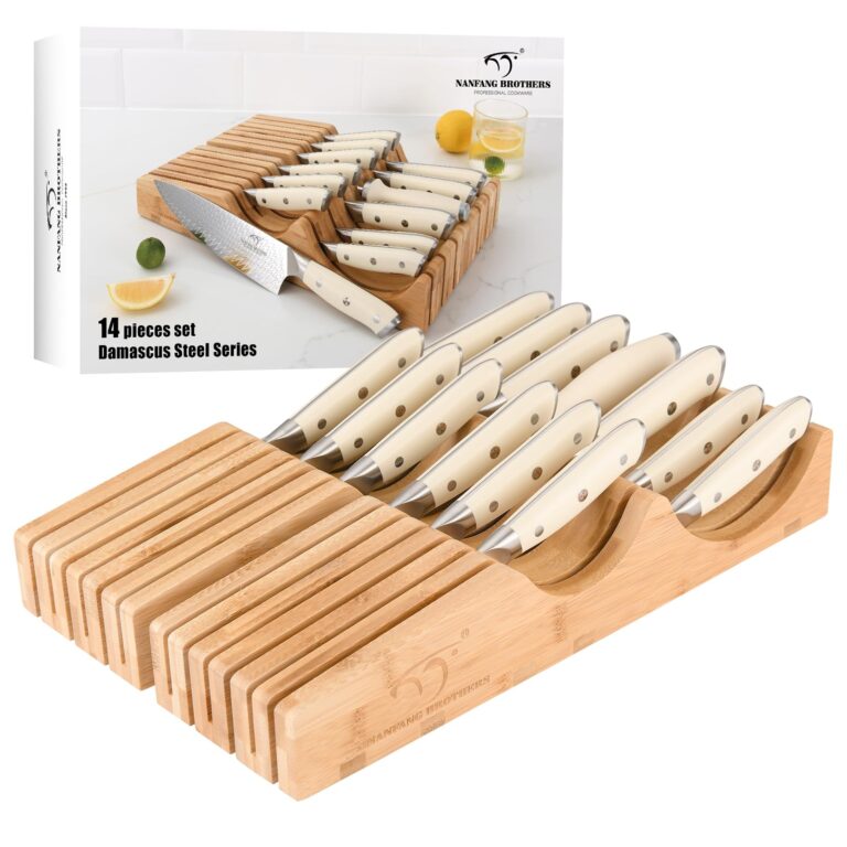 NANFANG BROTHERS Damascus Kitchen Knife Set,14 Pieces Drawer Knife Set,ABS Ergonomic Handle for VG10 Steel Professional Chef Knives Set with Block and Steak Knives - Image 2