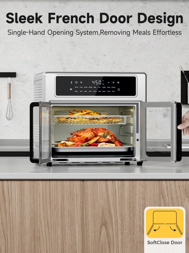 Kitchen Elite®Air Fryer French Door Oven,26.4 Qt Easy Cleanup & Use Large Countertop Toaster Oven Combo,18 Presets & 1 Preheat & 1 Light,Multi-Layer Cooking,4 Accessories,Stainless Steel - Image 6