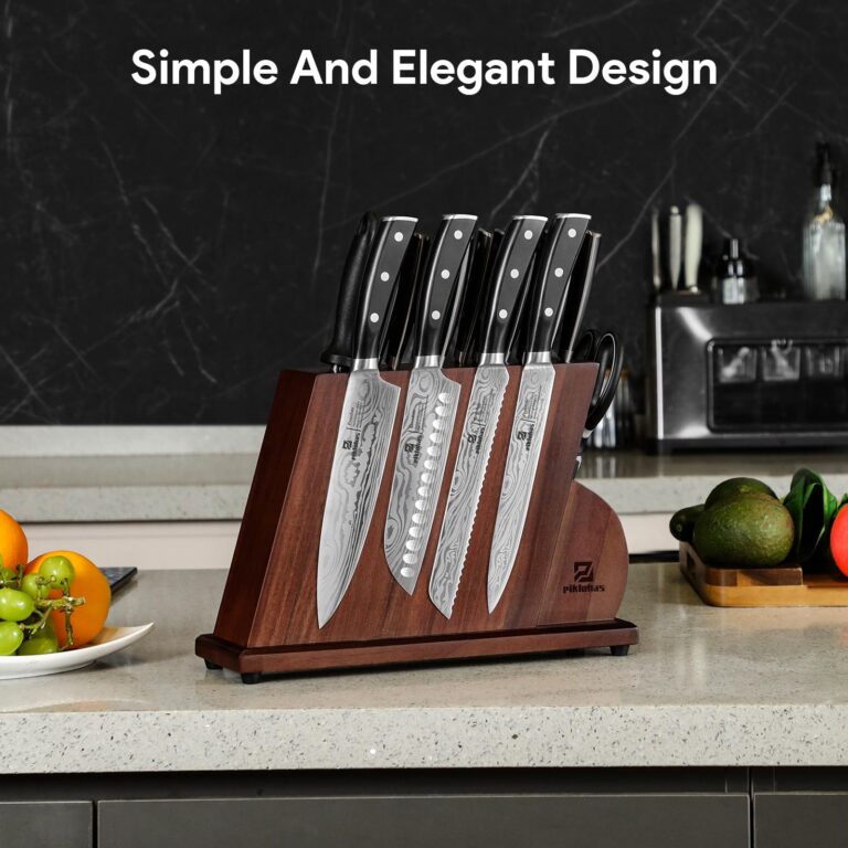 Piklohas Knife Sets for Kitchen with Block, 17 Pieces with Magnetic Knife Holder, German High Carbon Stainless Steel Damascus Pattern Chef Knife Set - Image 3
