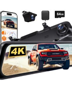 WOLFBOX G850 PRO 4K Mirror Dash Cam with ADAS and BSD, Smart Rear View Mirror with 5.8GHz WiFi, Voice Control, 12 inches Rear View Mirror Camera Includes 64GB Card, GPS, G-Sensor, Loop Recording
