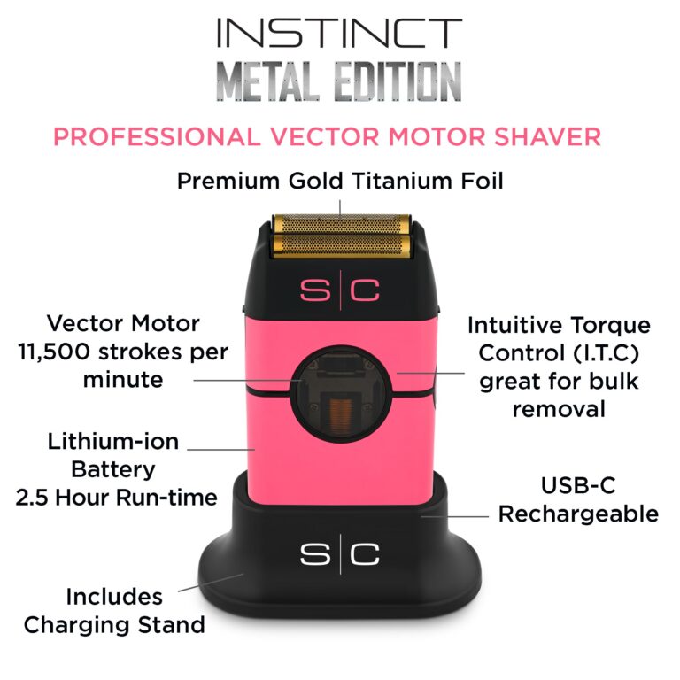 StyleCraft Instinct Metal Cordless Double Foil Shaver with IN2 Vector Motor Intuitive Torque Control, USB-C Rechargeable (Pink) - Image 6