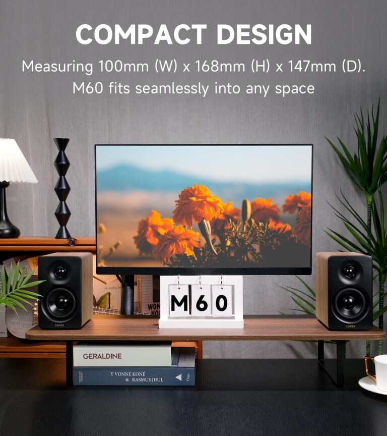 Edifier M60 Multimedia Speaker Bluetooth 5.3, 66W RMS, Hi-Res Audio & Hi-Res Wireless Audio, LDAC,3" Mid Bass & 1" Tweeter, USB-C & Aux Inputs, Compact Desktop Speaker – Classic Oak - Image 9