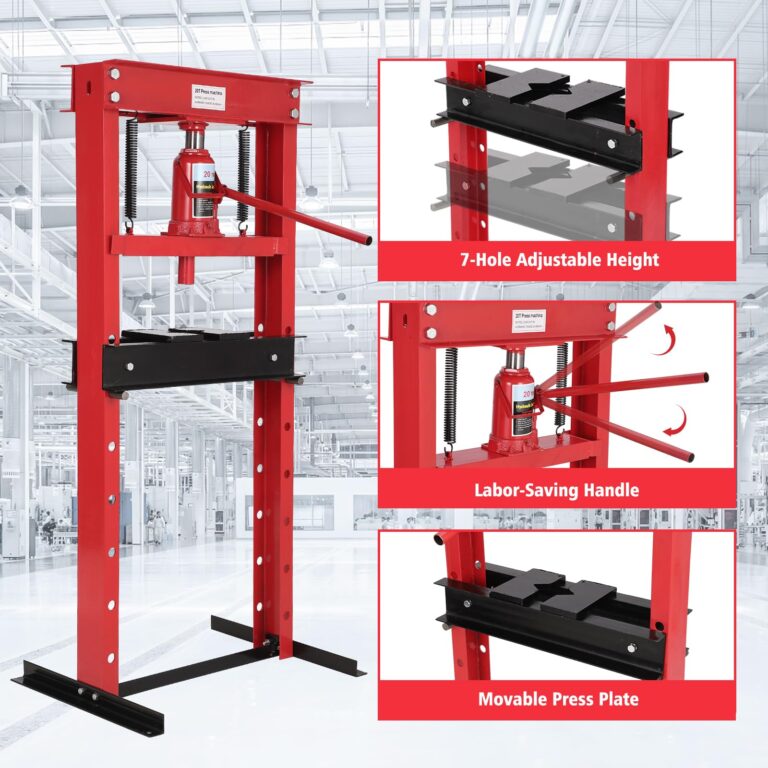 GarveeTech 20 Ton Hydraulic Press, Benchtop Hydraulic Shop Press, H-Frame Garage Floor Press with Press Plates, Adjustable Working Table Height, Red - Image 7