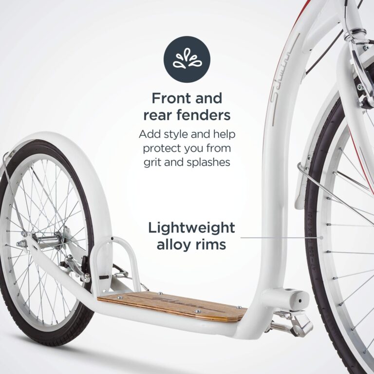 Schwinn Shuffle Adult Scooter, 26-Inch Front Wheel, 20-Inch Rear Wheel, Alloy Linear Pull Brakes, Steel Frame, White - Image 7