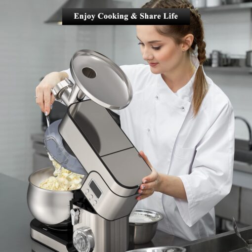 6-IN-1 Stand Mixer, LCD Display Kitchen Electric Mixer, 6.5QT Stainless Steel Bowl, Multi-Function Kitchen Blender With Dough Hook, Whisk, Beater, Meat Grinder, Splash Guard - Image 2