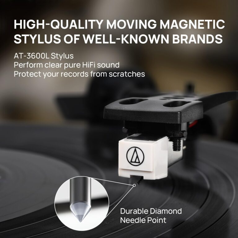 Turntable Record Player with Built-in Speakers, Vinyl Record Player Support Bluetooth Playback Auto Stop 33&45 RPM Speed RCA Line Out AUX in All-in-one Belt-Drive Turntable for Vinyl Records Grey - Image 7