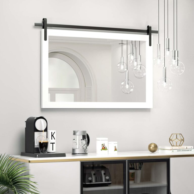 PAIHOME Large White Bathroom Mirror, Farmhouse Horizontal Rustic Square Mirror for Wall Wood Framed Vanity Mirrors, Barn Door Style Decor Living Room Entryway Bedroom Mirrors, 40x26INCH - Image 8
