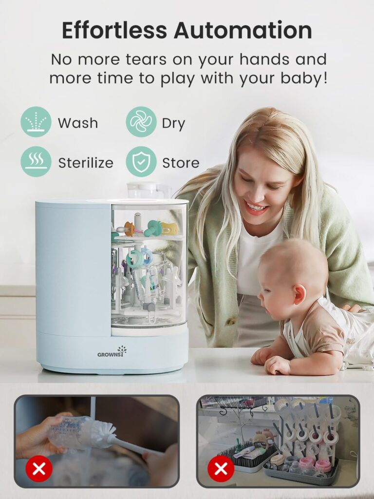 GROWNSY DeepClean Bottle Washer Pro, Baby Bottle Washer and Sterilizer and Dryer, Effortless Washing Machine for Bottle Cleaner, Pump Parts, Pacifiers - Wash, Sterilize and Dry with One Touch (Blue) - Image 8