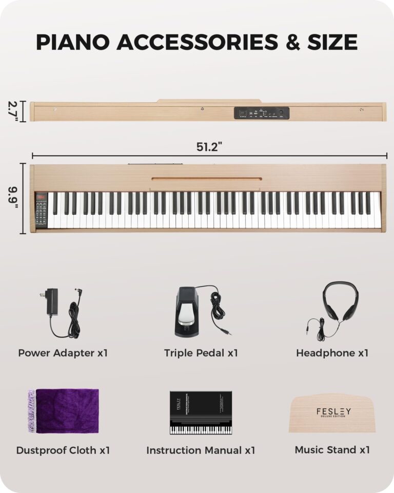 Fesley Weighted Piano Keyboard 88 Keys: Full Size Electric Keyboard Piano for Beginners, Portable 88 Key Keyboard with Daul Speaker,Sustain Pedal,Power Adapter,Support Bluetooth,USB MIDI,FEP300, Beige - Image 4