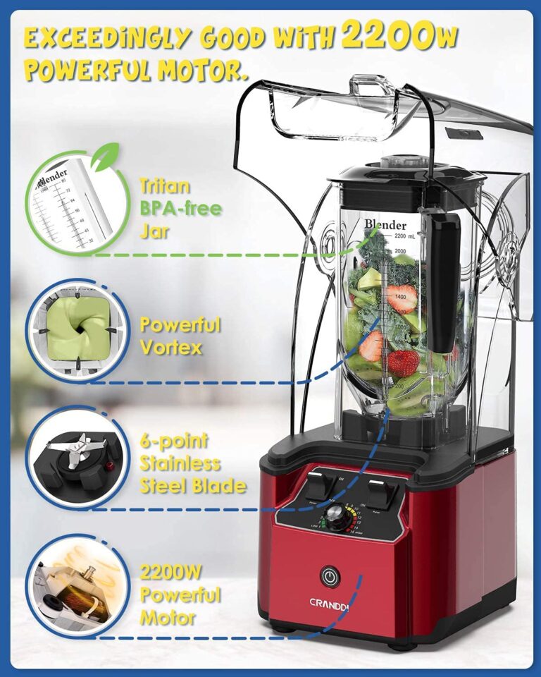 CRANDDI Quiet Commercial Blender with Soundproof Shield, 2200 Watt Professional Blenders for Kitchen with 80oz Pitcher and Self-Cleaning, High-Speed Blenders K90 Red - Image 5