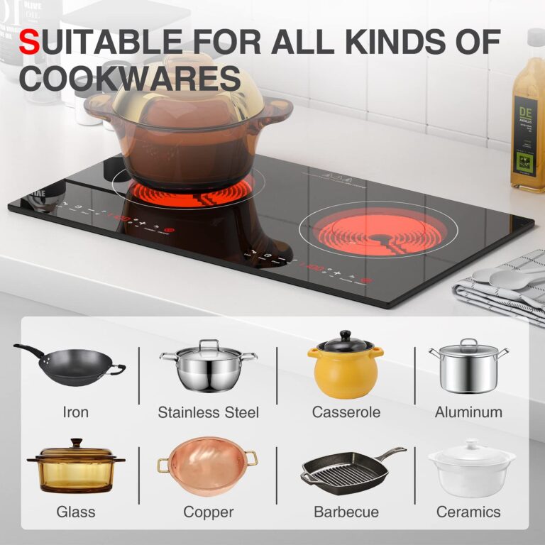 Electric Cooktop 24 Inch,Electric Stove 2 Burners 110V Built-in and Countertop Plug in 2400w,LED Touch Screen,9 Heating 9 Temperature,Overheat Protection,Kids Lock & Timer,Suitable for all Pans - Image 7