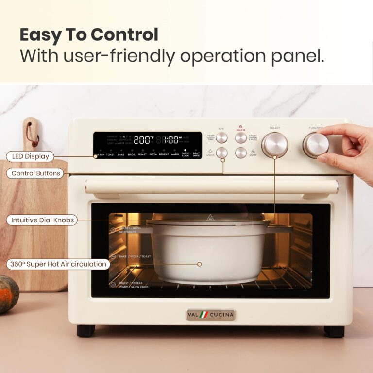 VAL CUCINA Retro Style Infrared Heating Air Fryer Toaster Oven, Extra Large Countertop Convection Oven 10-in-1 Combo, 6-Slice Toast, Enamel Baking Pan Easy Clean with Recipe Book, Almond Yellow Color - Image 5