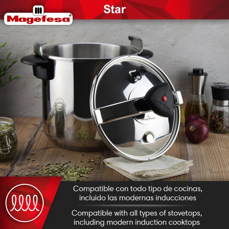 MAGEFESA Star Pressure Cooker, 12.7-Quart, 18/10 Stainless Steel, Works on All Stovetops (Induction Compatible), Safety Lock & 8 PSI Cooking - Image 6