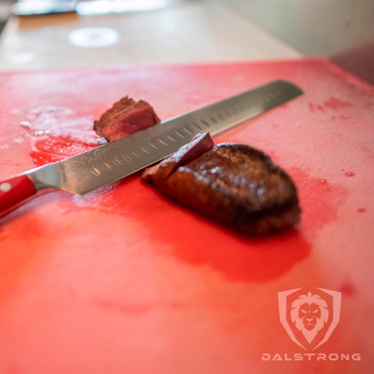 Dalstrong Slicing Carving Knife - 12 inch Granton Edge - Shogun Series - Damascus - Japanese AUS-10V Super Steel Kitchen Knife - Vacuum Treated - Crimson Red ABS Handle - Razor Sharp Knife - w/Sheath - Image 2