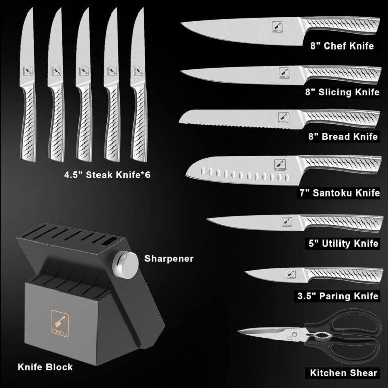 imarku Knife Set,14-Piece Knife Sets for kitchen with block,Premium One-Piece Kitchen Knife Set with Sharpener,High Carbon Stainless Steel Knives Set for Kitchen,Dishwasher Safe,Black - Image 6