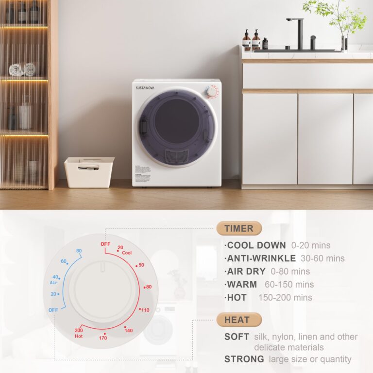 Elevon Portable Clothes Dryer 800W, Compact Dryer for laundry with 5 Drying Modes, 1.95 Cu.ft Front Load Dryer Machine, Stainless Steel Tub for Small Space, Apartments, RVs, Overheat Protection, White - Image 7