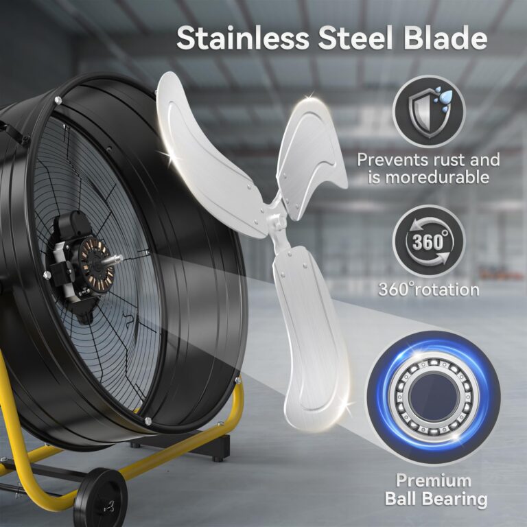 CCGIRU 24" High Velocity Industrial Drum Fan, 8800 CFM 3-Speed Heavy Duty Metal Air Circulator with Casters Handle for Warehouse, Workshops, Garage, Factory and Basement - UL Listed - Image 3