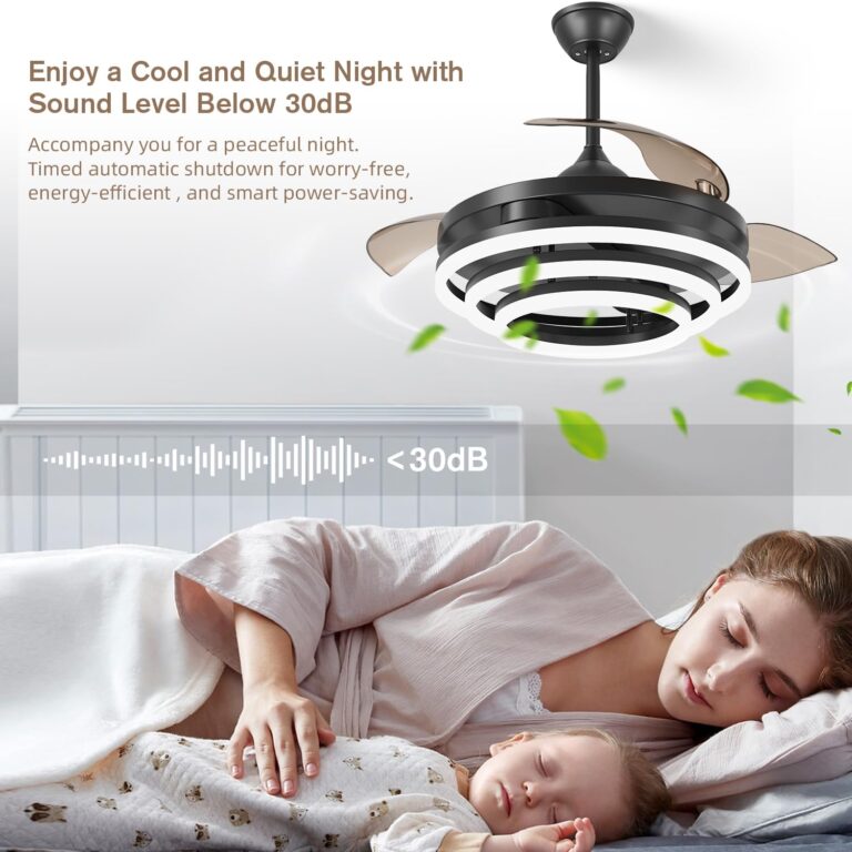 TXCSLY Retractable Ceiling Fan, 42 Inch Chandelier Ceiling Fan with Light, Modern Fandelier Ceiling Fan for Bedroom Living Room Dinning Room, Reverse Motor, 3 Color Temperature, 6 Wind Speed, Black - Image 4