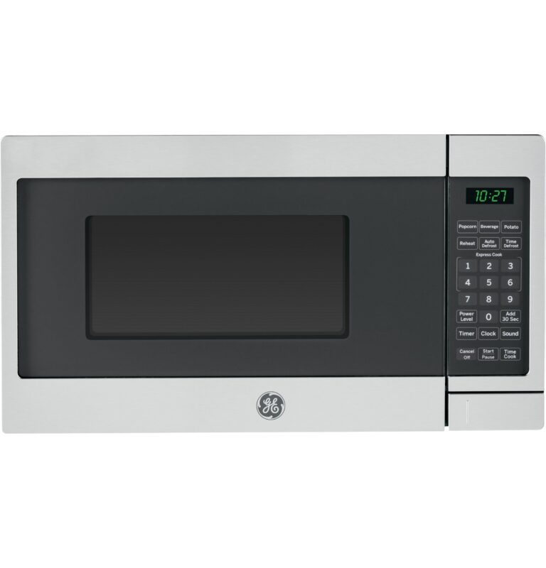 GE Countertop Microwave Oven, Compact 0.7 Cubic Ft., 700-watt Capacity, 6 Auto Cooking Settings, Kitchen Essentials for the Countertop, Dorm Room or Apartment, Stainless Steel