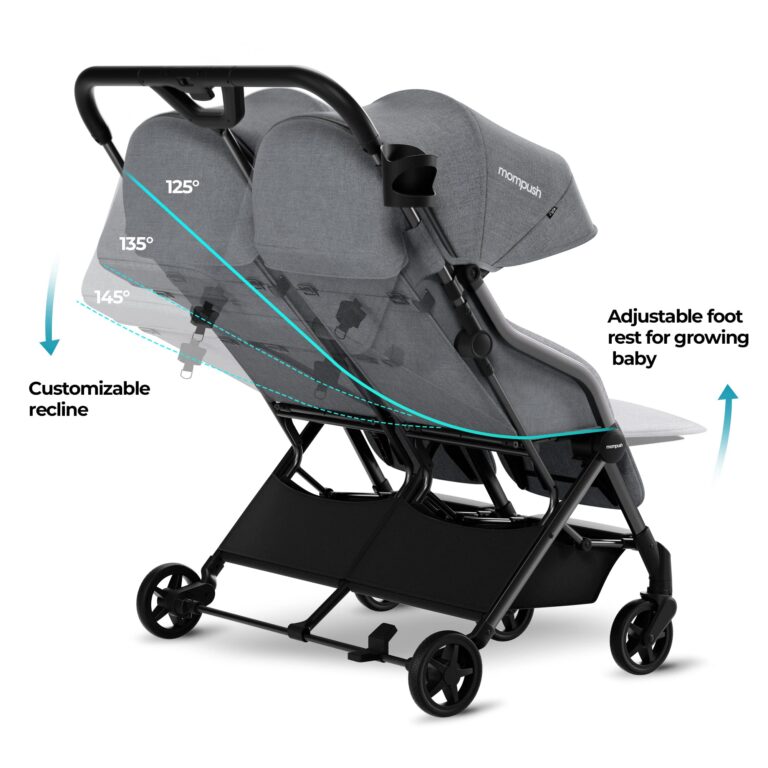 Mompush Lithe Double Ultralight Stroller, Lightweight Side by Side Stroller, Two Large Seats with Individual Recline, Easy Fold Grey - Image 7