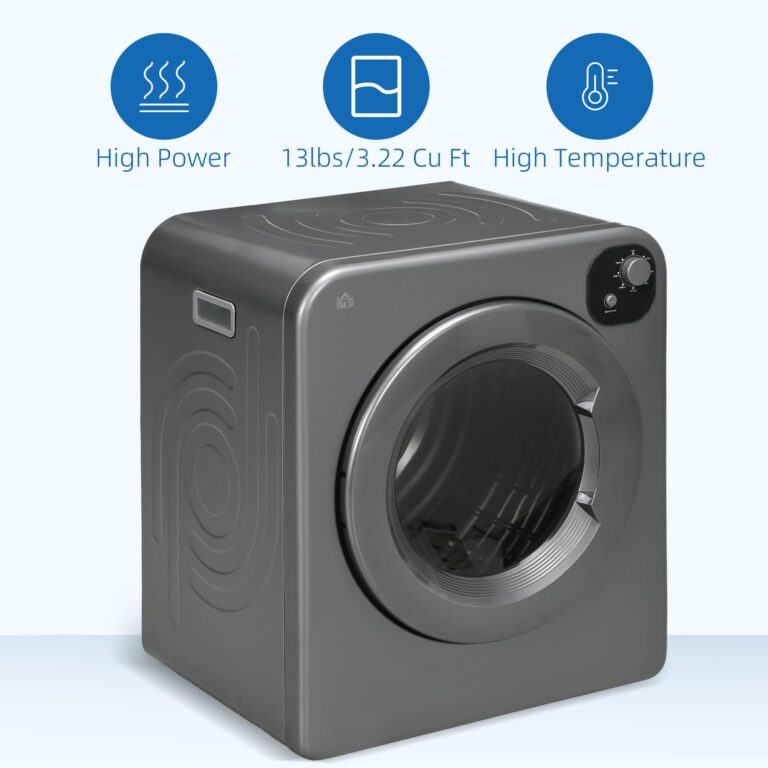 HOMCOM Portable Clothes Dryer, 120V 1300W Compact Laundry Dryer with Intelligent Drying, 3.2 cu.ft Stainless Steel Drum, Front Load Electric Dryer for Apartments, Dorms, RVs, Gray - Image 3