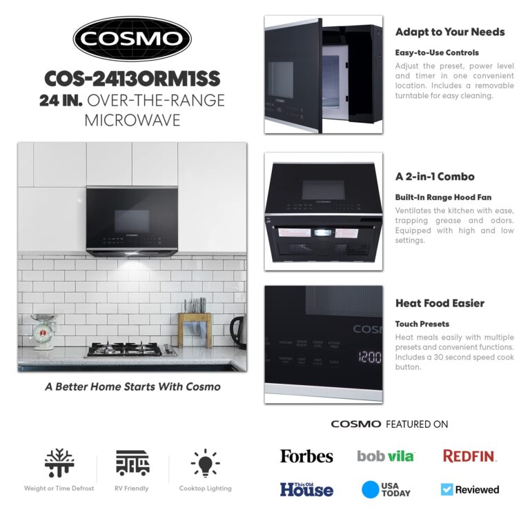COSMO COS-2413ORM1SS Over the Range Microwave Oven with Vent Fan, 1.34 cu. ft. Capacity, 1000W, 24 inch, Black / Stainless Steel - Image 8
