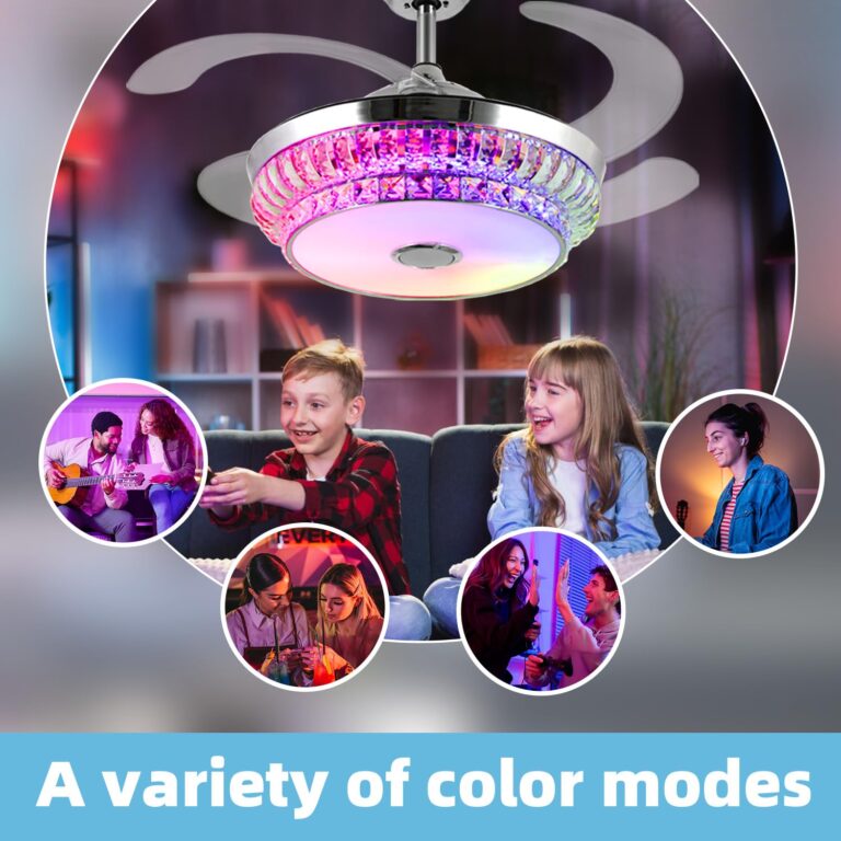 NUTCRUST Bluetooth Ceiling Fan with Light and Speaker, Retractable Ceiling Fan Chandelier with Remote Control, 6 Speeds Reversible Blade Smart Ceiling Fan, Bright Silver, Nordic - Image 6