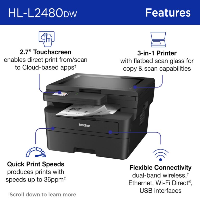 Brother HL-L2480DW Wireless Compact Monochrome Multi-Function Laser Printer with Copy and Scan, Duplex, Mobile, Black & White | Includes Refresh Subscription Trial(1), Amazon Dash Replenishment Ready - Image 7