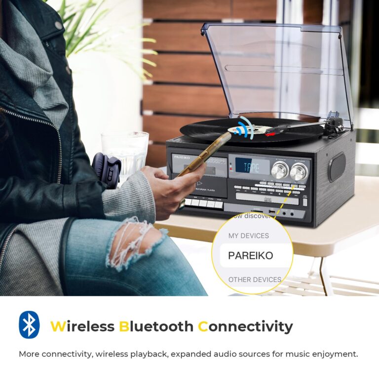 Vintage Record Player 9-in-1 Turntable with Built-in Speakers, AM/FM Radio, CD & Cassette Player, Bluetooth USB/SD Playback, Remote Control, Aux & RCA Inputs, Headphone Jack for Music Fans - Image 6