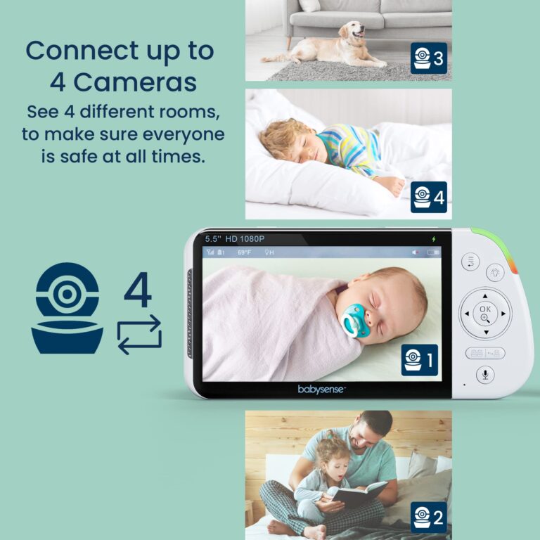 Babysense 5.5” 1080p Full HD Split-Screen Baby Monitor, Video Baby Monitor with 2 Cameras and Audio, 6-Color RGB Night Light, 1000ft Range, Two-Way Audio, 4X Zoom, 5000mAh Battery - Image 4