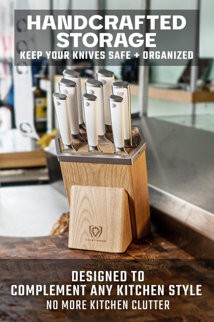 Dalstrong Knife Block Set - 8 Piece - Vanquish Series - Forged High Carbon German Steel - Kitchen Knife Set - Premium Wood Block - White POM Handle - NSF Certified - Image 9