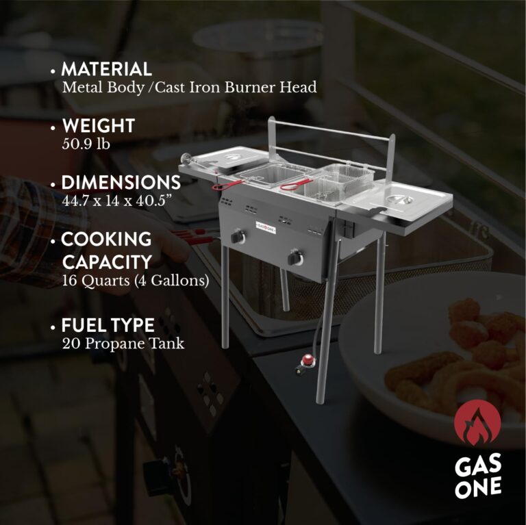 GasOne Outdoor Propane Deep Fryer - Double Burners, 16 Qt Stainless Steel, Removable Baskets & Lids, Oil Fryer Cart with Thermometer & Regulator - Perfect for Outdoor Cooking & Commercial Use - Image 6