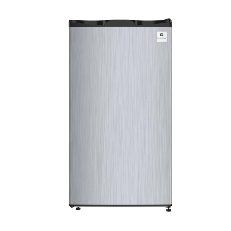 ARCTIC CHEF ACFR322 RCA Mini Refrigerator, Compact Freezer Compartment, Adjustable Thermostat Control, Reversible Door, Ideal Fridge for Dorm, Office, Apartment, Platinum Stainless, 3.2 Cubic Feet