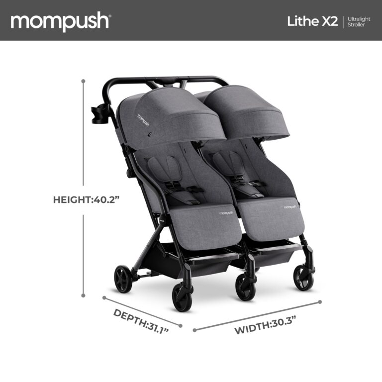 Mompush Lithe Double Ultralight Stroller, Lightweight Side by Side Stroller, Two Large Seats with Individual Recline, Easy Fold Grey - Image 3