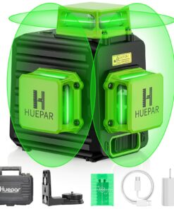 Huepar Laser Level 360 Self Leveling, 3 x 360° High Brightness Cross Line Laser for Construction and Picture Hanging, 12 Green Laser Level Tool with 5200 mAh Rechargeable Battery & Hard Carry Case