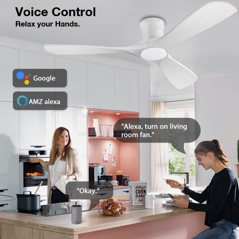 Livory 52” Wood Smart Flush Mount Ceiling Fans with Lights and Remote,Quiet DC Motor,Outdoor Indoor Ultra Low Profile Ceiling Fan works with Alexa WIFI APP,Modern White Ceiling Fan for Bedroom Patio - Image 7