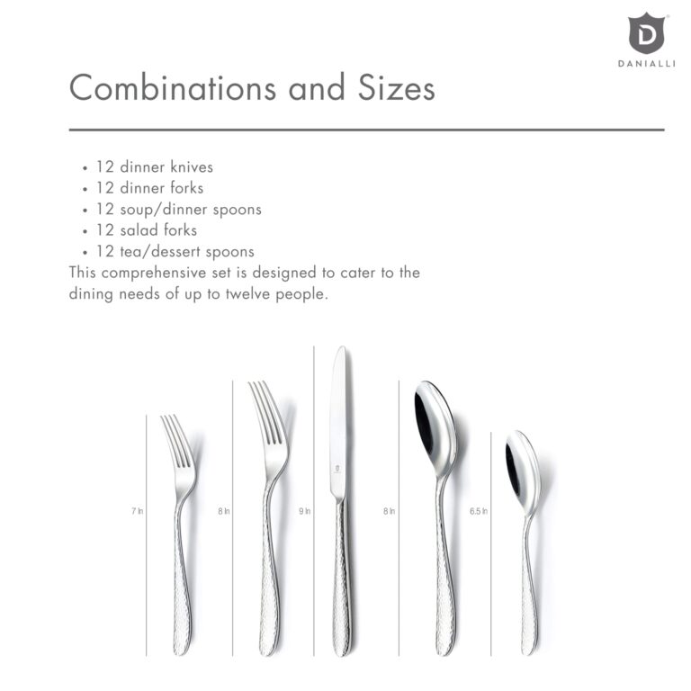 Danialli 60-Piece Fidenza Hammered 18/10 Stainless Steel Silverware Cutlery Set, Flatware Service for 12, Built to Last Commitment - Image 5