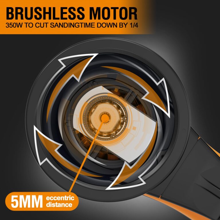 MAXXT Electric 5mm Random Orbital Sander, Palm Sander with Brushless Motor, 5&6Inch Sanding Pads, Central Vacuum, Sanders for Woodworking, Primary Wood and Panel Processing(Orange) - Image 8